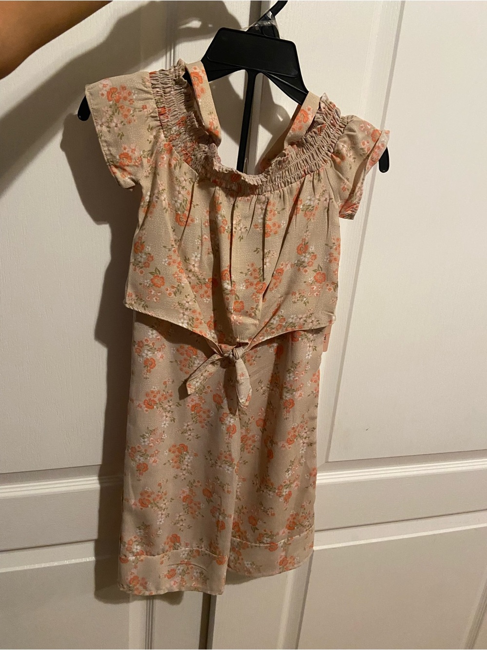 Girls Floral Outfit Set - Tie-Front Cold Shoulder Top & Wide Leg Pants Size 5